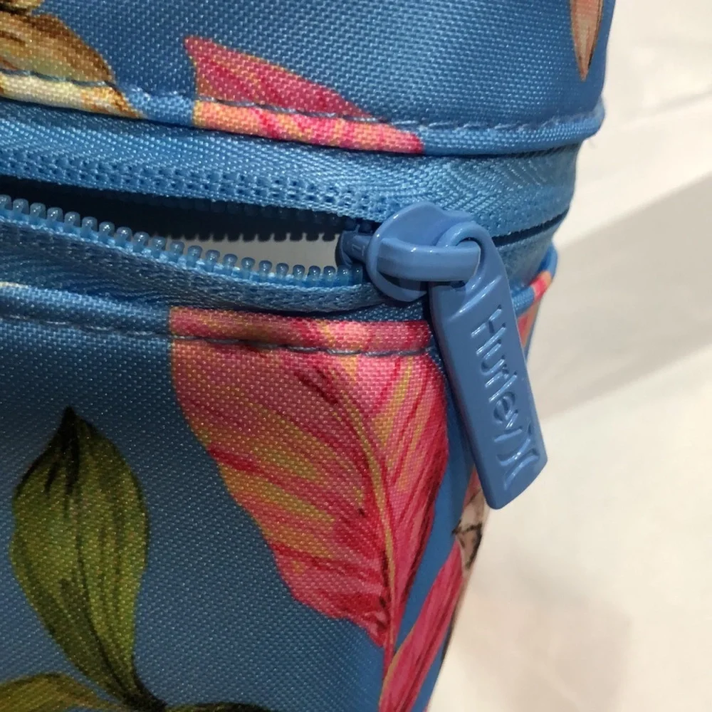 Hurley blue floral tropical island print makeup cosmetics bag case‎ new